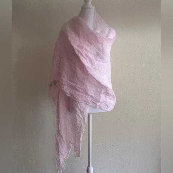 NWT $240.00 120% Lino Made Italy Pink Scarf Wrap Natural Luxury - Picture 6 of 11